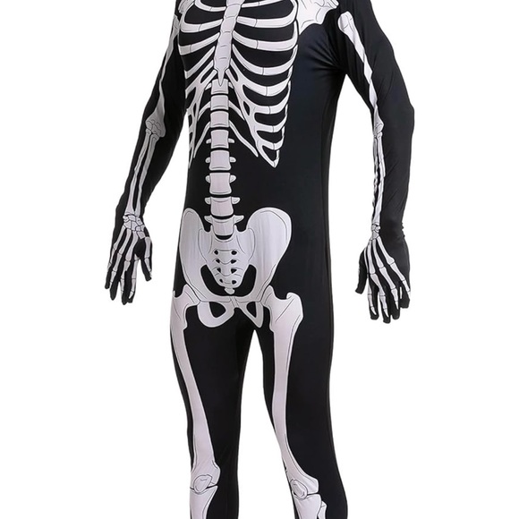 Skeleton Bodysuit Halloween Men Costume with Hood for Adults Themed Parties - Picture 2 of 3